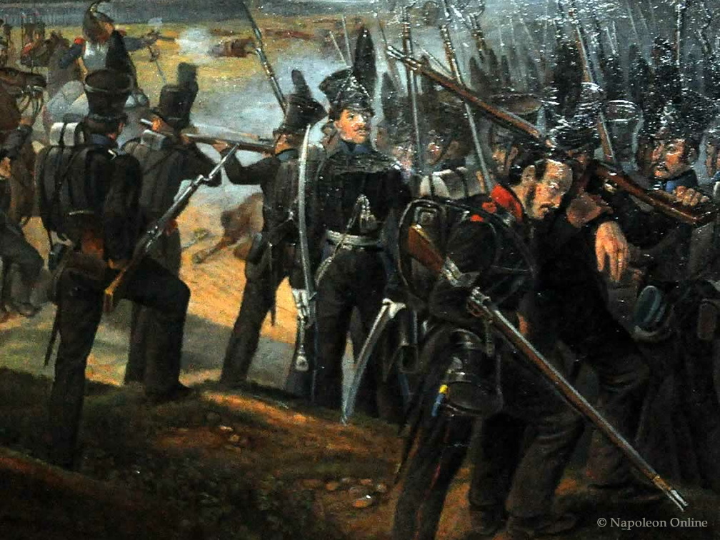 Rechter Ausschnitt des Bildes mit gegen französische Kürassiere verteidigende Infanterie