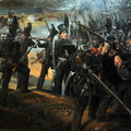 Rechter Ausschnitt des Bildes mit gegen französische Kürassiere verteidigende Infanterie