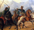 Angriff bayerischer Chevaulegers auf österreichische Infanterie 1809 (zentrales Motiv)