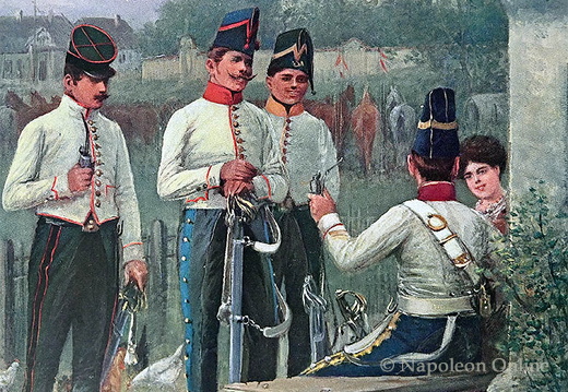 Artillerie zu Pferd und Kavallerie - Soldaten in Stalluniform