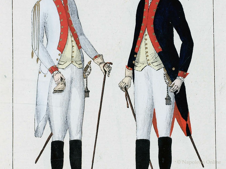 Armeeuniformen von Offizieren der Kavallerie und Infanterie