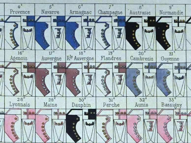 Schema mit den französischen Infanterie-Regimentern Nr. 1-36 von 1779 bis 1788
