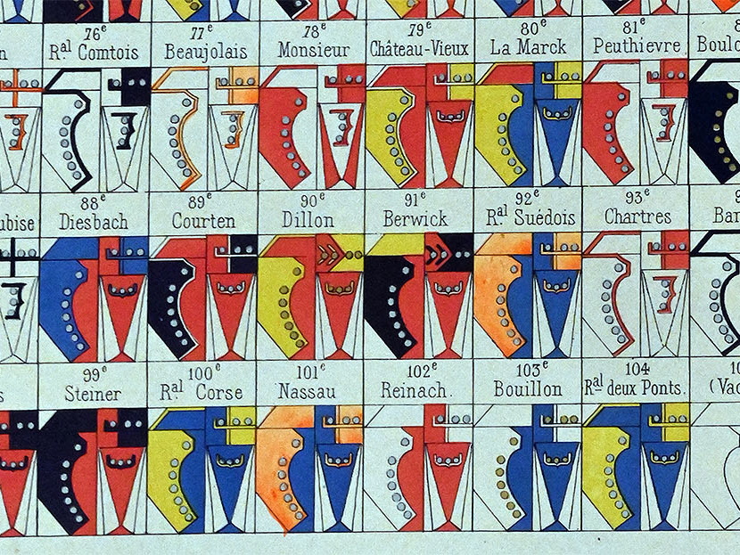 Schema mit den französischen Infanterie-Regimentern Nr. 73-106 von 1779 bis 1788