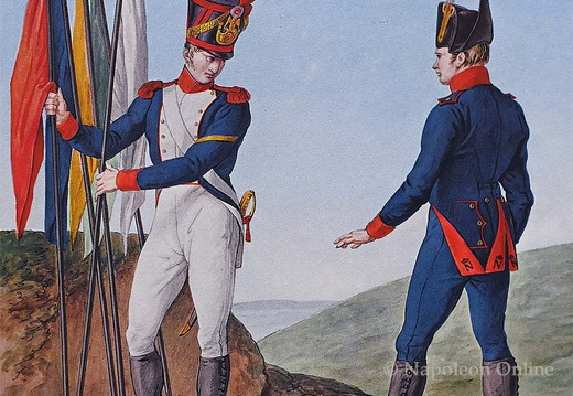 Linieninfanterie - Fourrier und Waffenmeister mit Bataillonsfahnen 