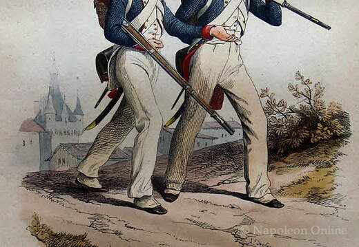 Garde - Soldaten in Marschuniform der Regimenter Nationalgarde und Füsilier-Grenadiere 1812